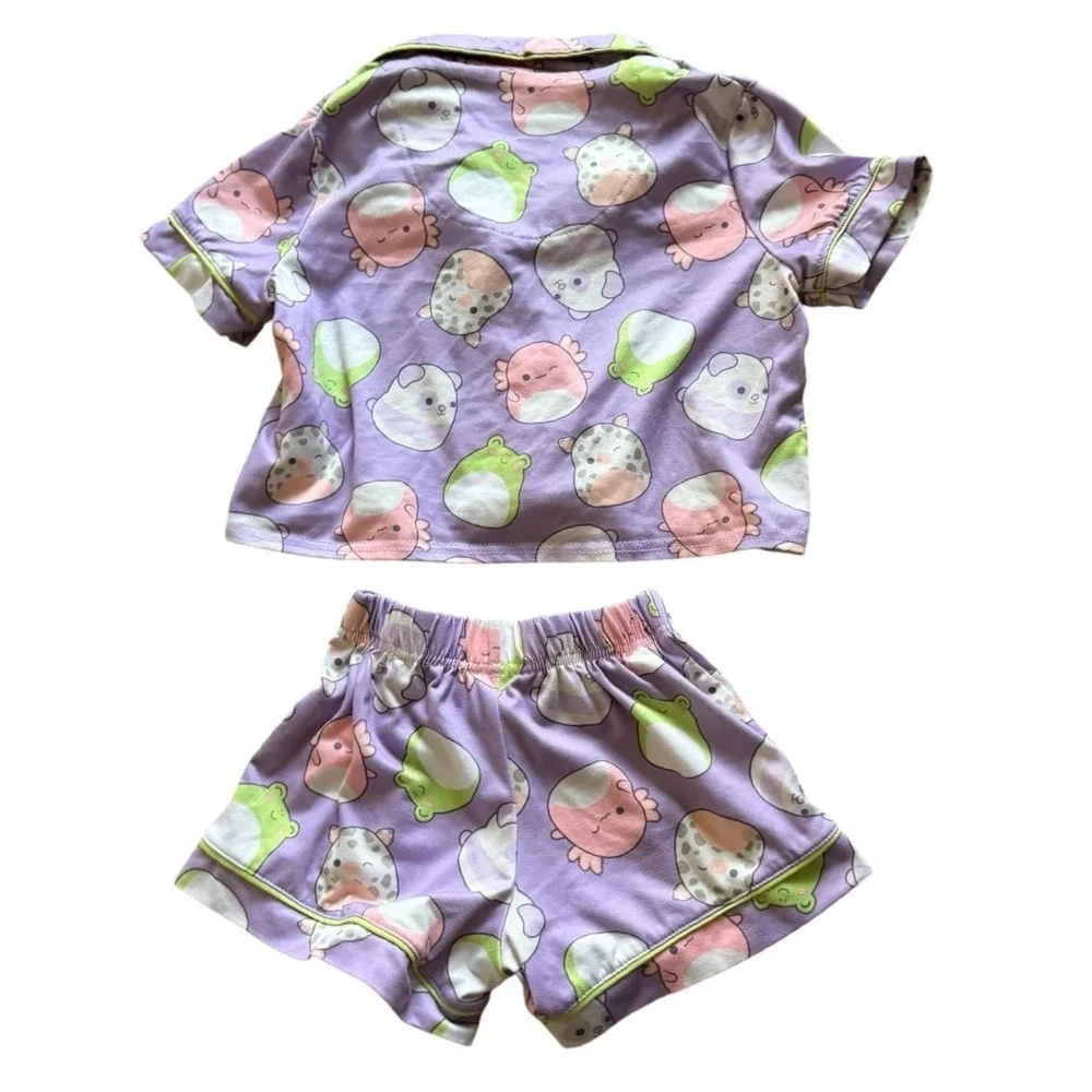 Squishmallows Girls Pajama Set XS 4/5 Boxy Top with Shorts & Gem Accent‎ Buttons